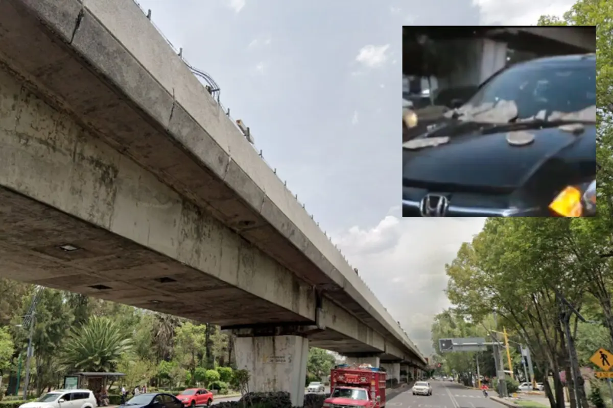 Línea 4 del Metro y automóvil que le cayó concreto. Foto: Captura de pantalla