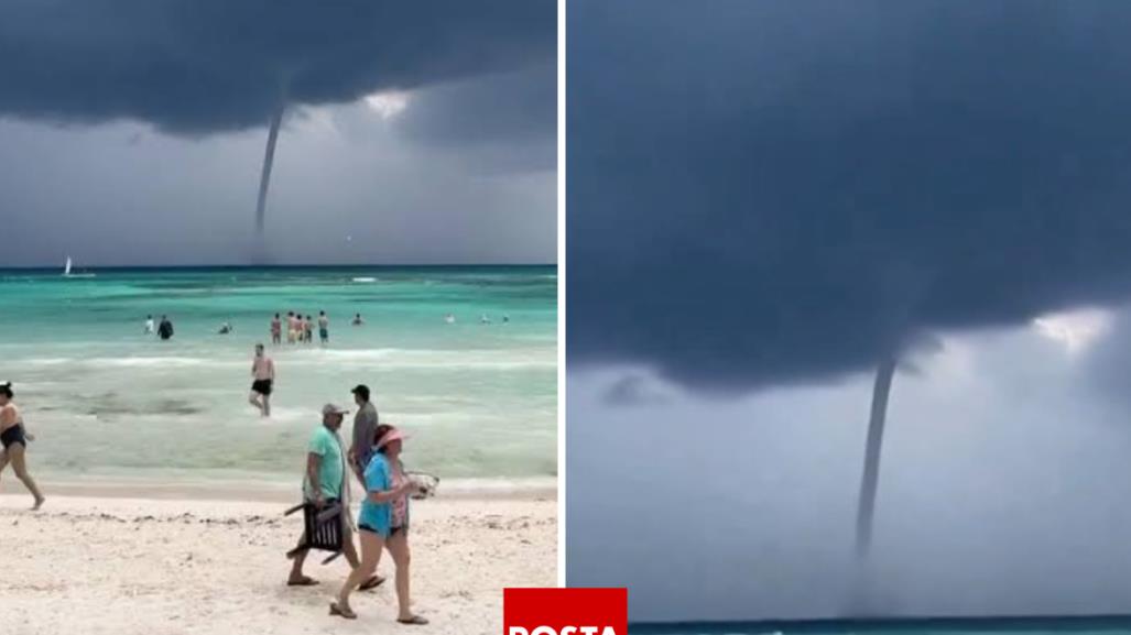 Tromba marina impresiona a turistas en playa de Tulum durante temporal