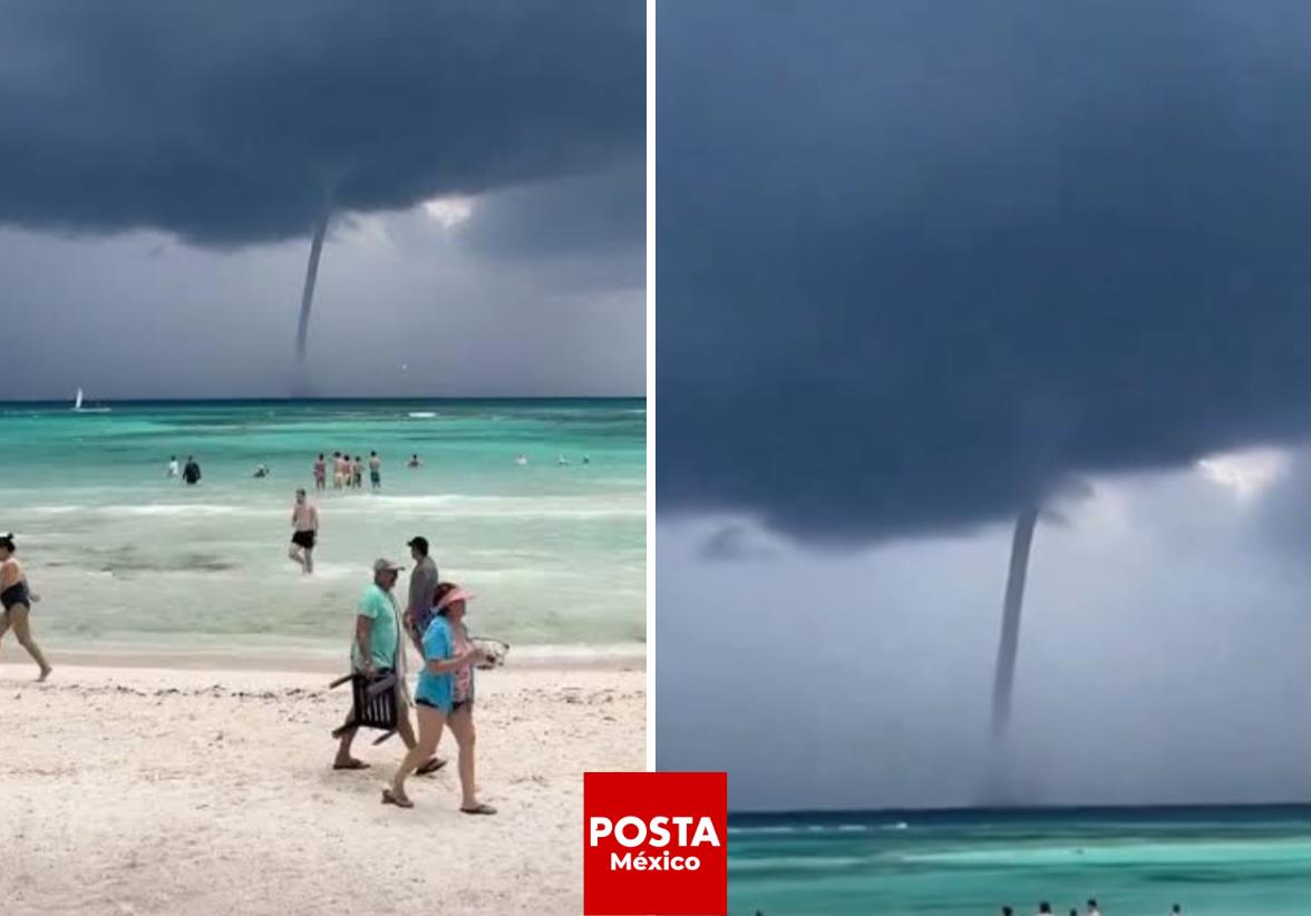 En Tulum, una impresionante tromba marina se convirtió en el centro de atención entre los turistas, quienes registraron el fenómeno meteorológico durante el temporal que azota a México. Foto: Especial