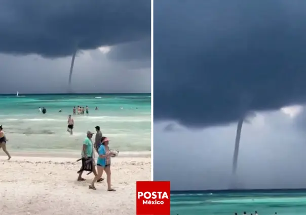 Tromba marina impresiona a turistas en playa de Tulum durante temporal