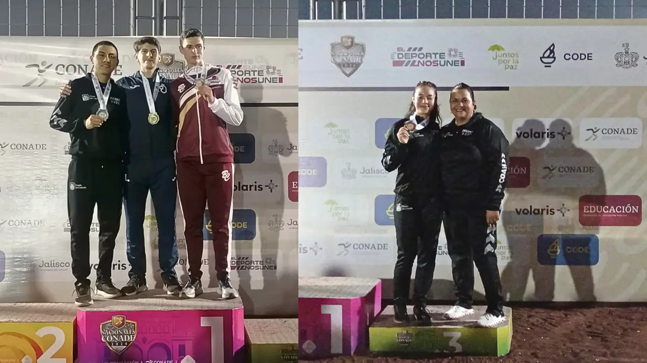 Atletas coahuilenses posando con las ultimas medallas obtenidas e atletismo en los Nacionales Conade 2024 / Foto: Instituto Estatal del Deporte de Coahuila