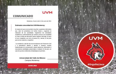 UVM suspende clases presenciales ante lluvia; implementan modalidad en línea