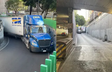 ¡Y va de nuevo! Tráiler se atora al intentar cruzar por túnel vehicular