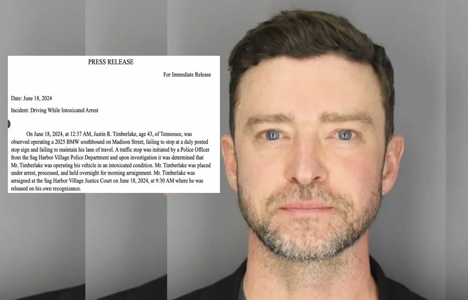 ¿Ojos rojos? Difunden la foto policial de Justin Timberlake