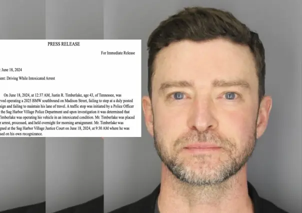 ¿Ojos rojos? Difunden la foto policial de Justin Timberlake