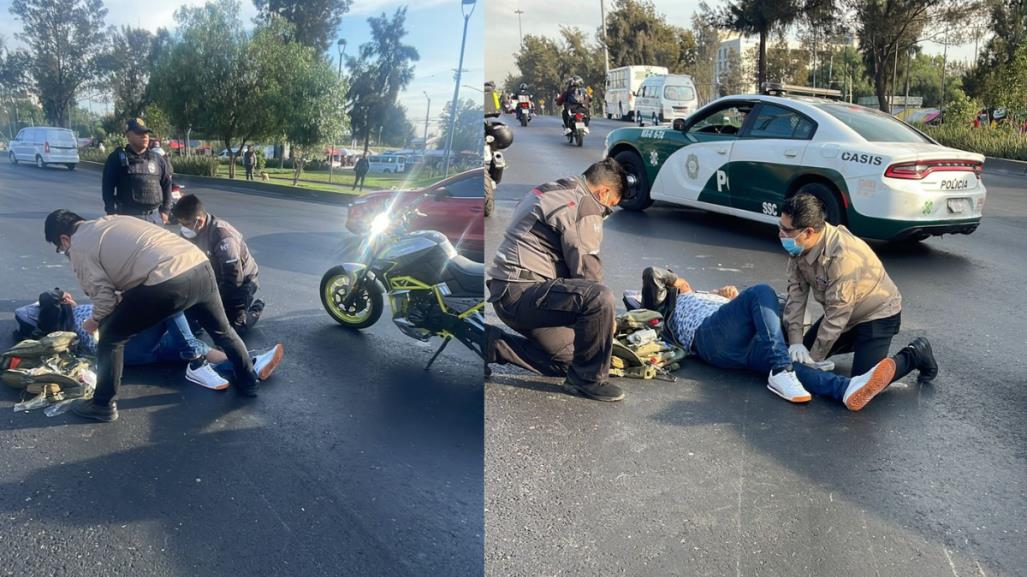 Unidad de transporte público arrolla a motociclista y huye