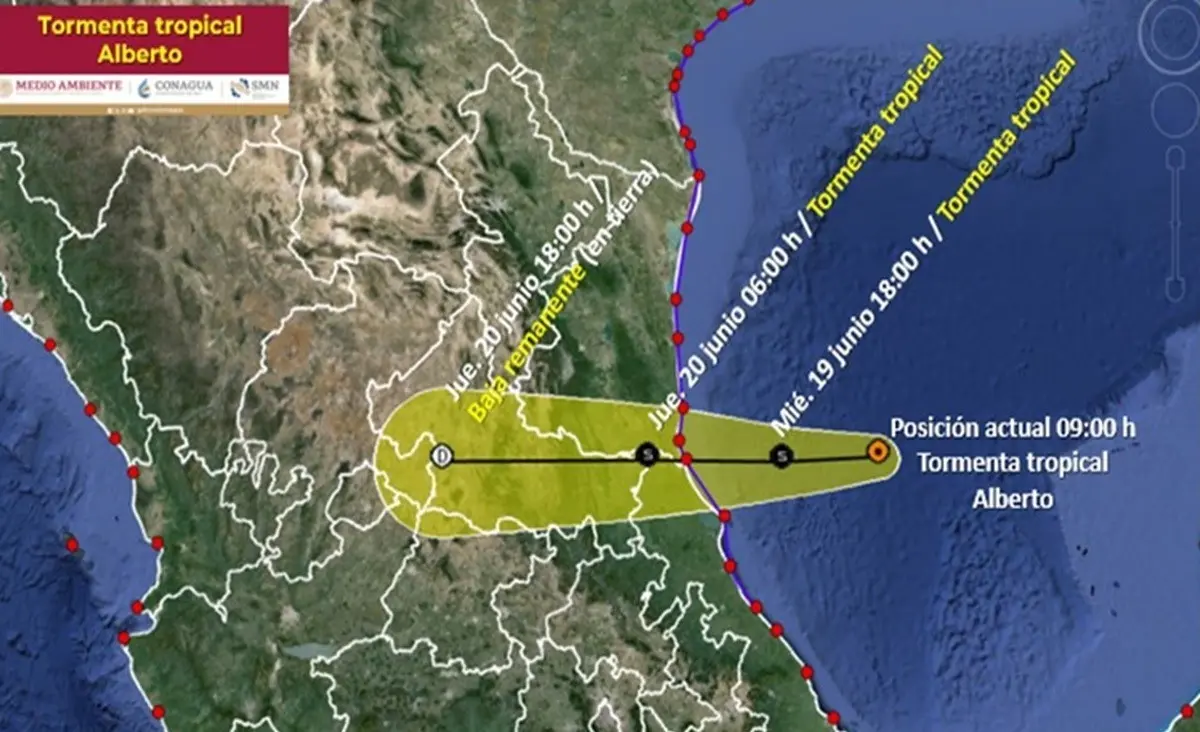 Se formó la tormenta tropical Alberto el primer ciclón de la temporada 2024. Foto.Conagua