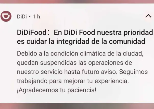 Uber Eats, Rappi y Didi suspenden servicio por lluvias