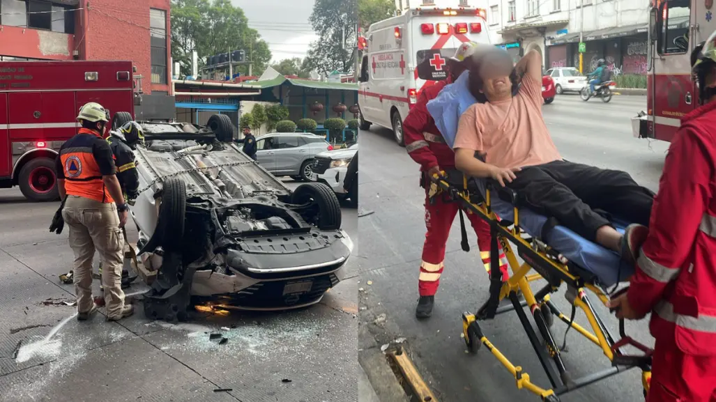 Conductor ebrio vuelca auto tras chocar contra árbol en Tacubaya