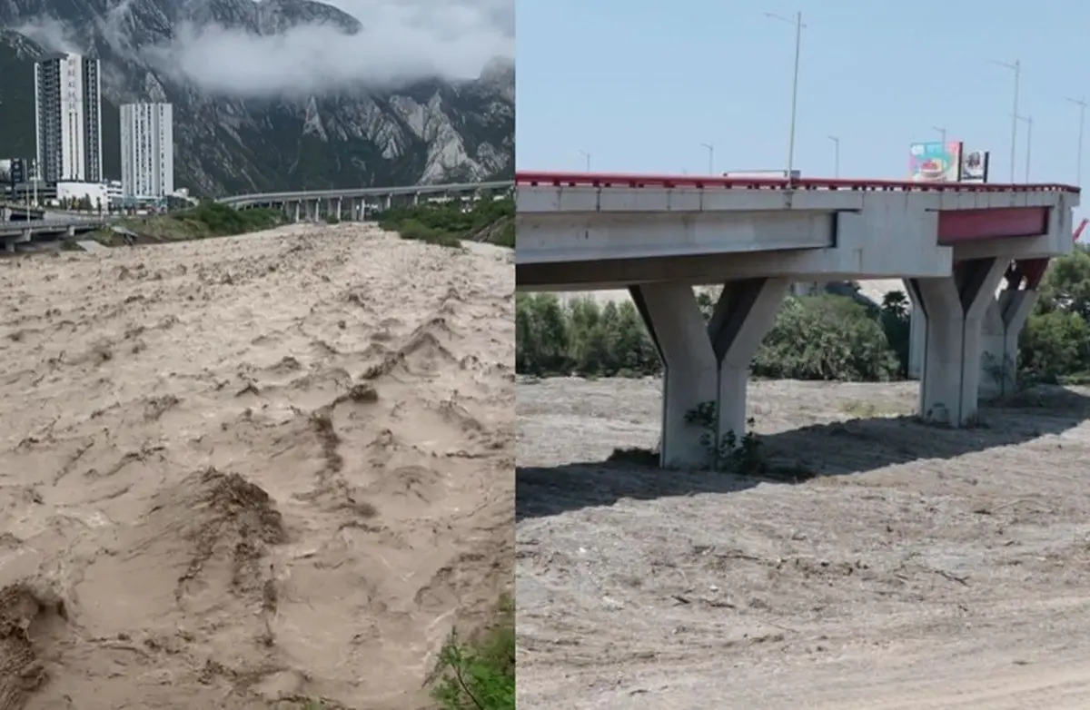 El río Santa Catarina de Monterrey luce a su máxima capacidad tras las lluvias y escurrimientos que dejó la tormenta tropical Alberto. Foto: TikTok islarangel1 / Agua.org