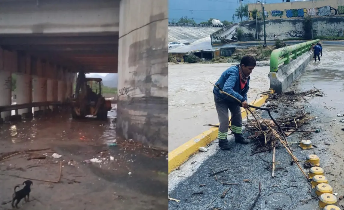 Personal de Servicios Públicos de García, trabajando en coordinación del edil, Carlos Guevara, para rehabilitad las zonas afectas tras el paso de la tormenta tropical Alberto. Foto: Gobierno de García.