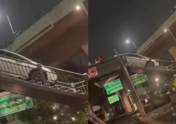 #VIDEO: Automóvil intenta cruzar puente peatonal en Naucalpan