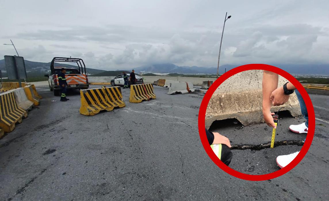 Cerrado el carril hacia Monterrey del puente de Portal de Lincoln debido a un hundimiento en la estructura. Foto: Gobierno de García.