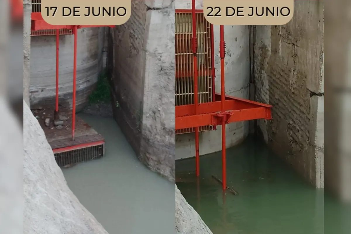 Antes y después de los niveles de la presa Vicente Guerrero a la altura de la obra de toma. Foto: Comapa