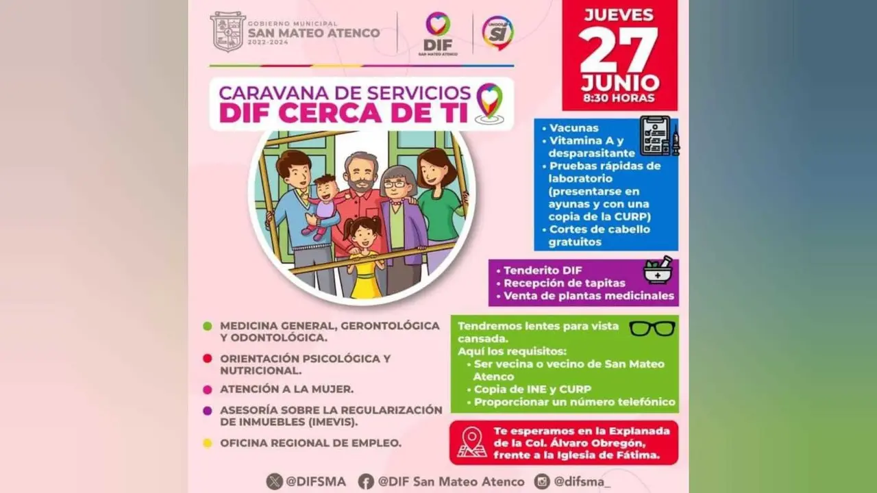 Caravana DIF Cerca De Ti llega con servicios esenciales. Foto: Gobierno Municipal de San Mateo Atenco