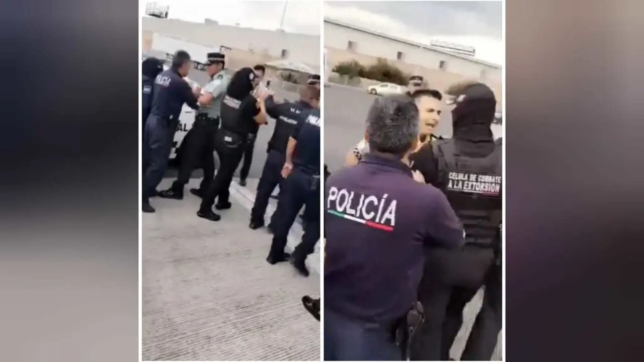 Después del zafarrancho entre los policías municipales y los elementos de la GN, los dos detenidos fueron llevados al Ministerio Público. Foto: Captura de pantalla