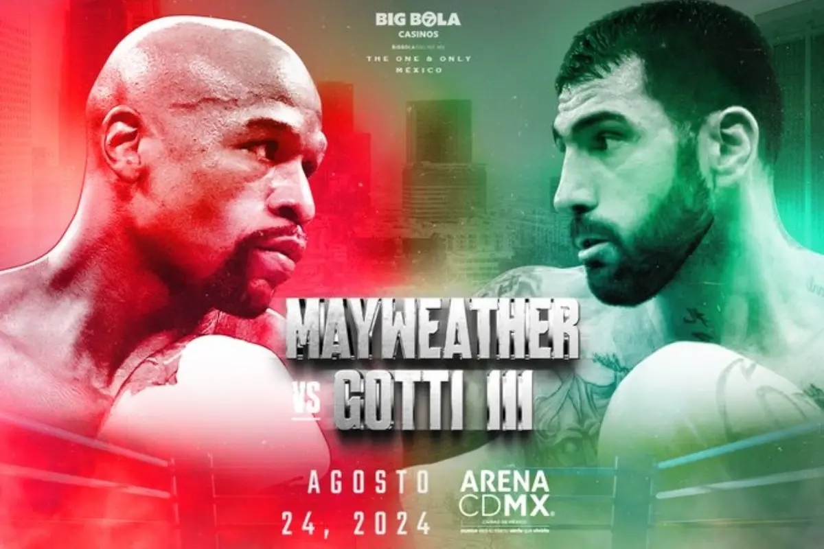 Cartel de la pelea entre Floyd Mayweather y Gotti lll Foto: X(Twitter) @BBVA_Mex