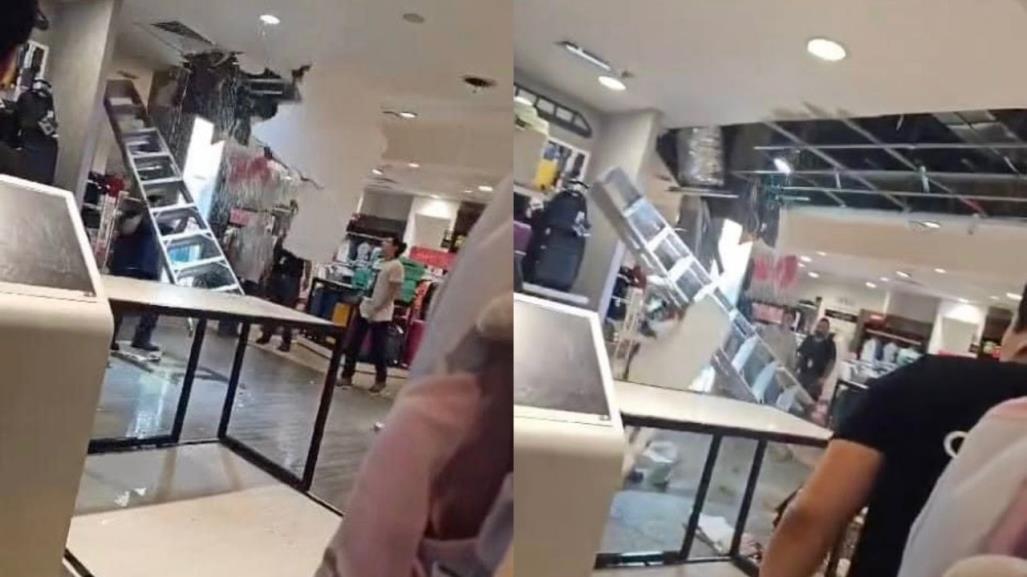 ¡Aguas con el techo! Colapso del plafón en tienda durante las lluvias