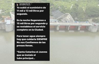 Samuel García asegura suministro de agua en Monterrey para este martes 25 de junio