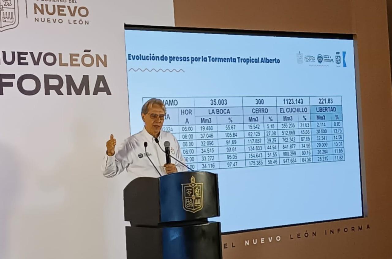 Juan Ignacio Barragán director de Agua y Drenaje de Monterrey explicando la situación del abastecimiento. Foto: Armando Galicia.