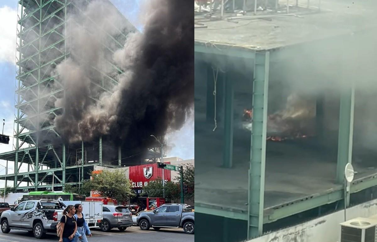 Se registra incendio en un edificio en el centro de Monterrey; personal de Bomberos Nuevo León y Protección Civil de Monterrey atienden la contingencia. Foto: Especial