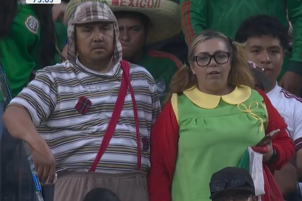 Aficionados disfrazados como El Chavo y La Chilindrina en partido de la Copa América Foto: X(Twitter) @Trumperizar