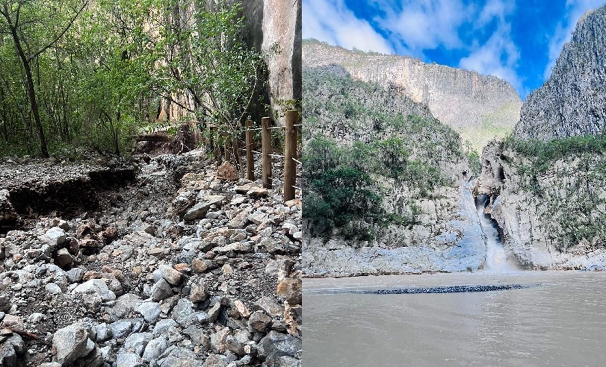 Las lluvias torrenciales ocasionadas por la tormenta tropical Alberto destrozaron los caminos en El Salto, a la altura de las pinturas rupestres; sin embargo, se formaron cascadas en la zona. Foto: Juez Auxiliar Herminio González