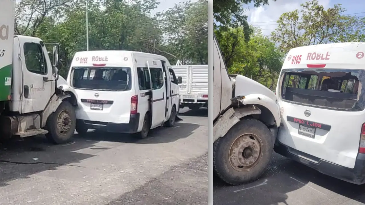 Un camión de basura impactó por alcance a una camioneta que transportaba personal Foto: Redes sociales