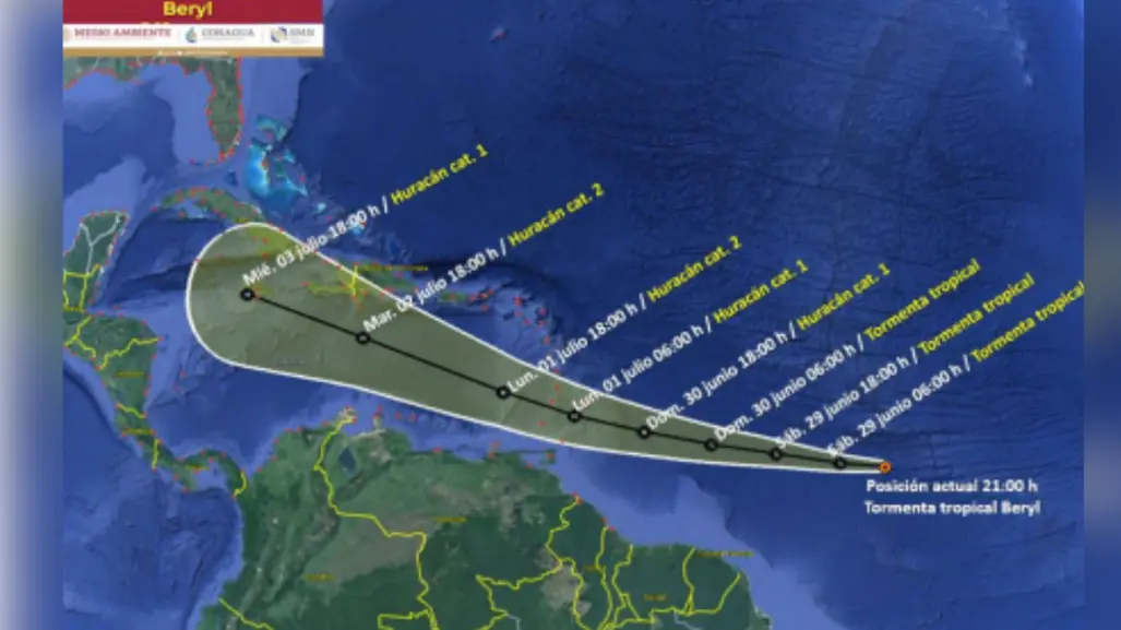 Tormenta Tropical Beryl: Alerta de huracán categoría 1