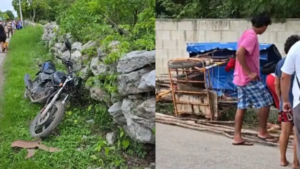 Encontronazo entre una motocicleta y un triciclo deja dos lesionados en Kinchil