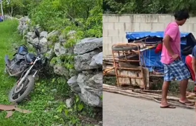 Encontronazo entre una motocicleta y un triciclo deja dos lesionados en Kinchil