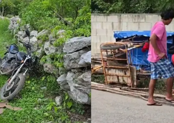 Encontronazo entre una motocicleta y un triciclo deja dos lesionados en Kinchil