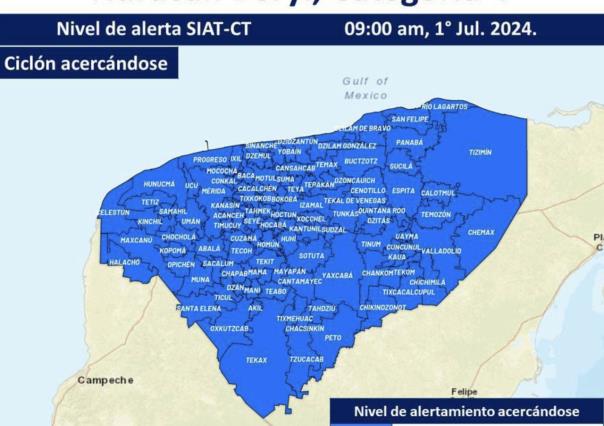 Emiten la alerta azul para todo Yucatán por la presencia de Beryl