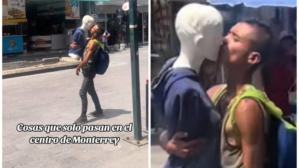 ¡Un nuevo personaje! Captan a sujeto besando a un maniquí en Monterrey (VIDEO)