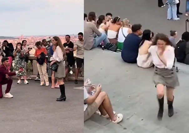 Y se marchó... Mujer se va corriendo luego que le propusieran matrimonio (VIDEO)