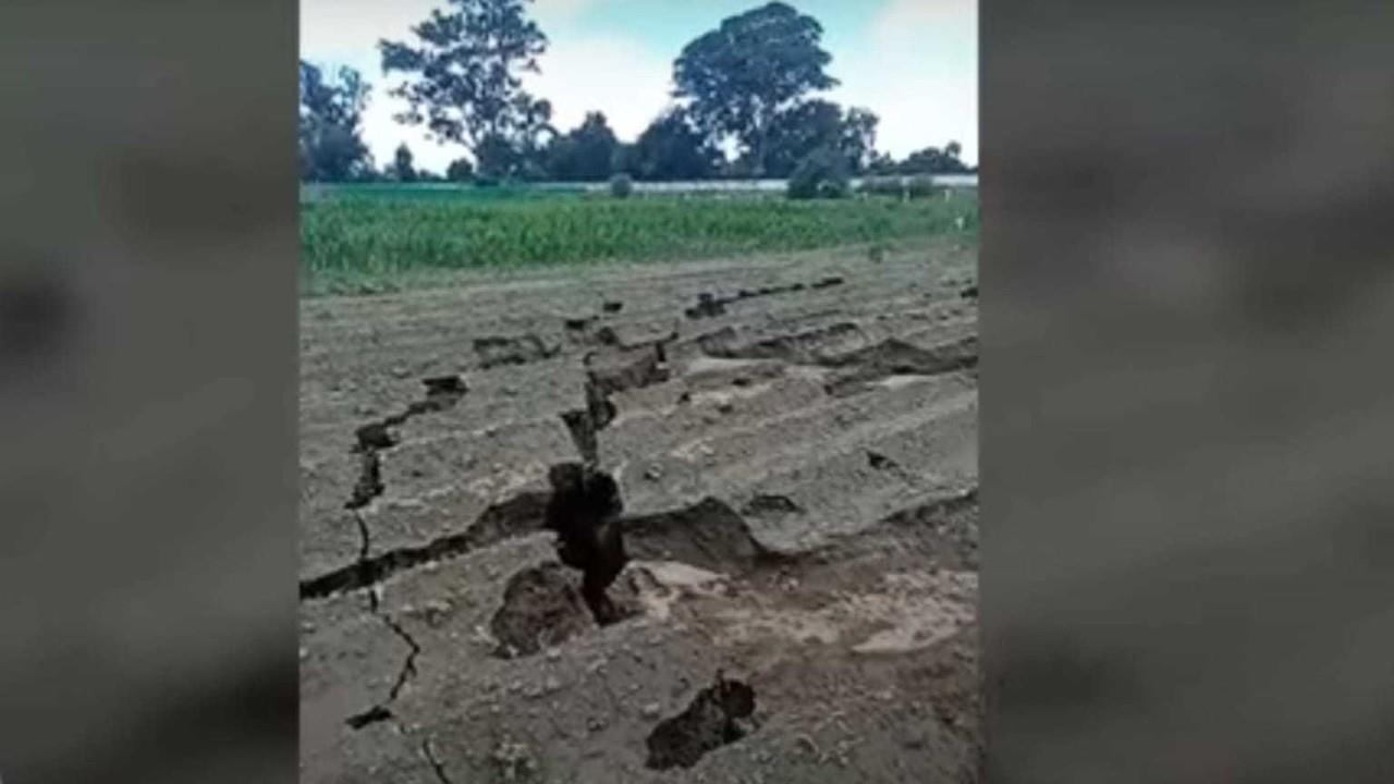 Enormes grietas en terrenos de Atenco: Riesgo para viviendas y cultivos. Foto: Captura de pantalla