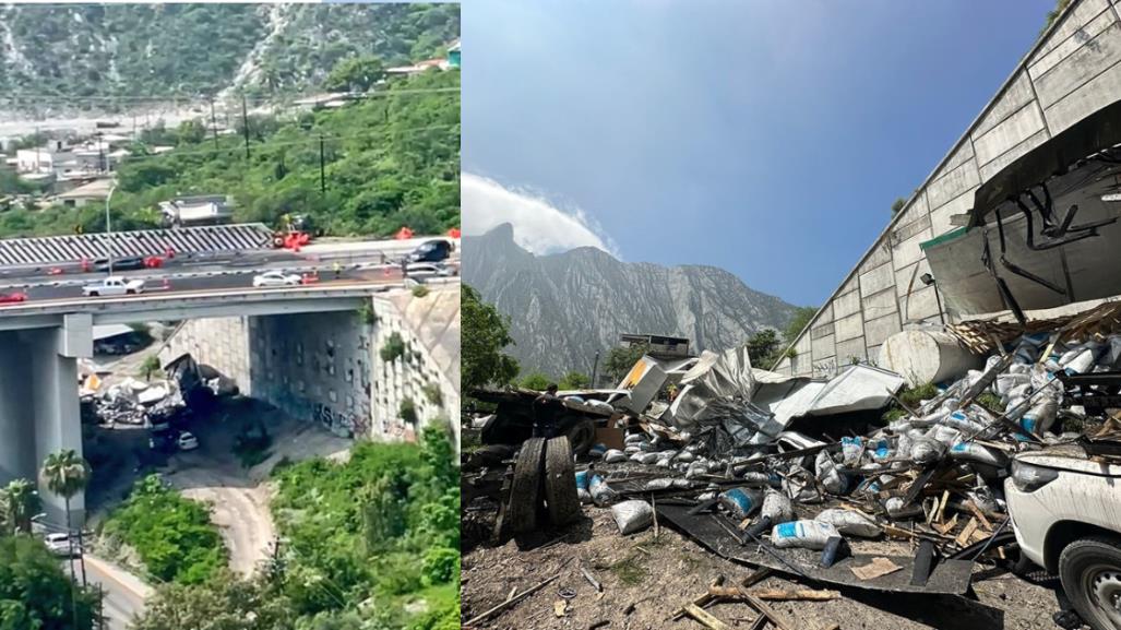 Así fue el momento en que tráiler cae de puente en autopista Saltillo-Monterrey