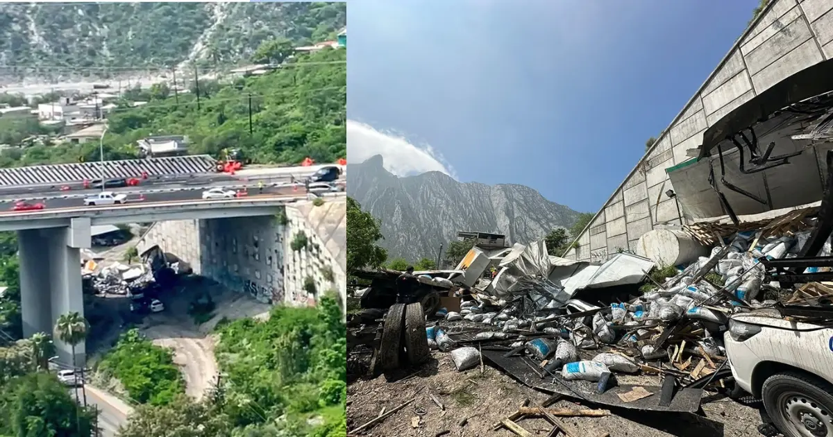 Cae trailer del punte de la Autopista Saltillo - Monterrey / Foto: Redes Sociales