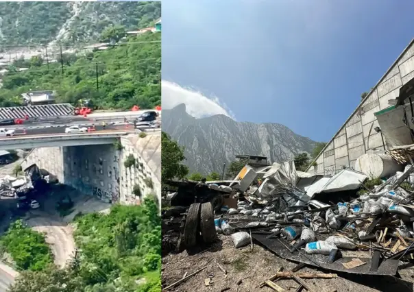 Así fue el momento en que tráiler cae de puente en autopista Saltillo-Monterrey