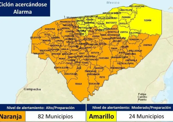 Declaran Alerta Naranja para 87 municipios de Yucatán por Beryl