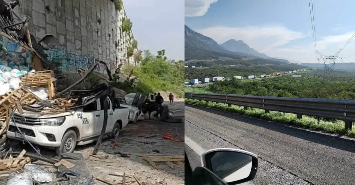 Un tráiler se cayó de un puente vehicular a la entrada de Santa Catarina, Nuevo León. (Fotografías: Redes sociales)