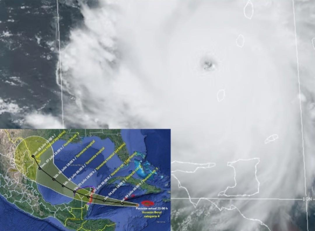 El huracán categoría 3 Beryl ha empezado a debilitarse pero sigue latente su riesgo en el sur de México. Foto: X @Conagua_Clima