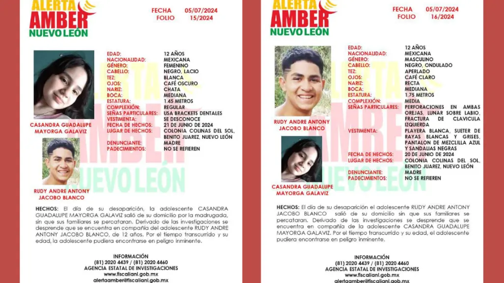 Activan Alerta Amber para localizar a Casandra Guadalupe y Rudy André; Juárez NL