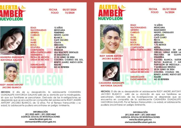 Activan Alerta Amber para localizar a Casandra Guadalupe y Rudy André; Juárez NL