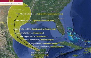 Huracán Beryl se debilita a tormenta tropical en Yucatán