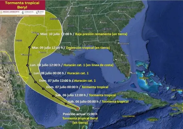 Huracán Beryl se debilita a tormenta tropical en Yucatán