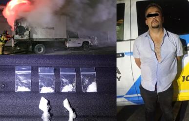 Hombre incendia camión y le hallan droga en Monterrey