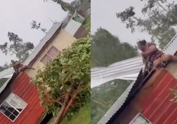 Mujer se aferra al techo de su casa durante huracán Beryl en Jamaica (VIDEO)