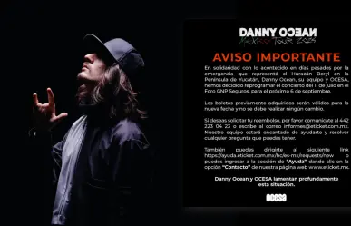 Danny Ocean pospone su concierto en Mérida por el paso del huracán Beryl