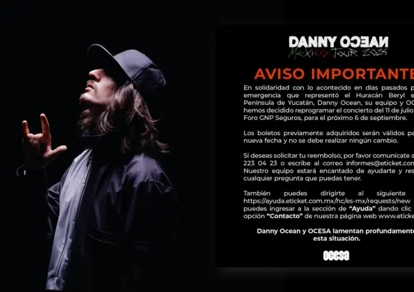 Danny Ocean pospone su concierto en Mérida por el paso del huracán Beryl